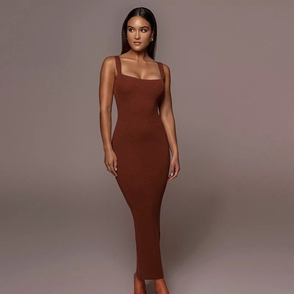 Ribbed Knitted Women'S Solid Sleeveless Tank Midi Dress Bodycon Sexy Stretch - Picture 2 of 2